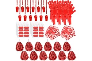 Realspring 148 Pcs School Spirit Items Bulk Team Spirit Week Accessories Include Hand Clappers Noisemakers Whistles Cheerleading Pom Poms Shutter Glasses Stickers for Sports