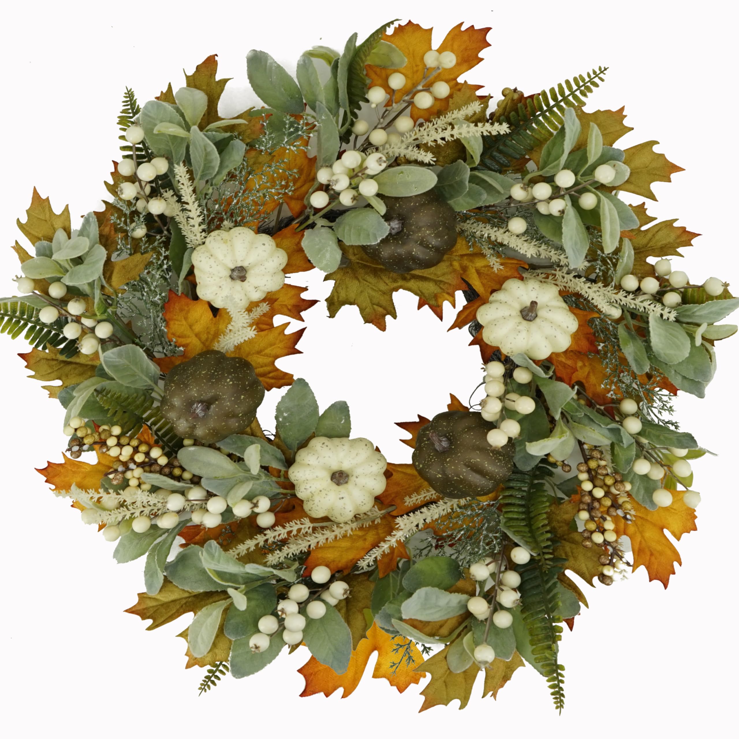 Photo 1 of WreathDream Fall Wreaths for Front Door Autumn Door Wreath 22 inch with Pumpkins,Maple Leaves,Lamb Ear Leaves for Indoor Outdoor Farmhouse Home Porch Wall Window Festival Wedding Decor