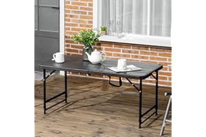 Outsunny 4 FT Folding Outdoor Dining Table for 4, Height Adjustable Rectangular Patio Table with HDPE Tabletop and Steel Fram