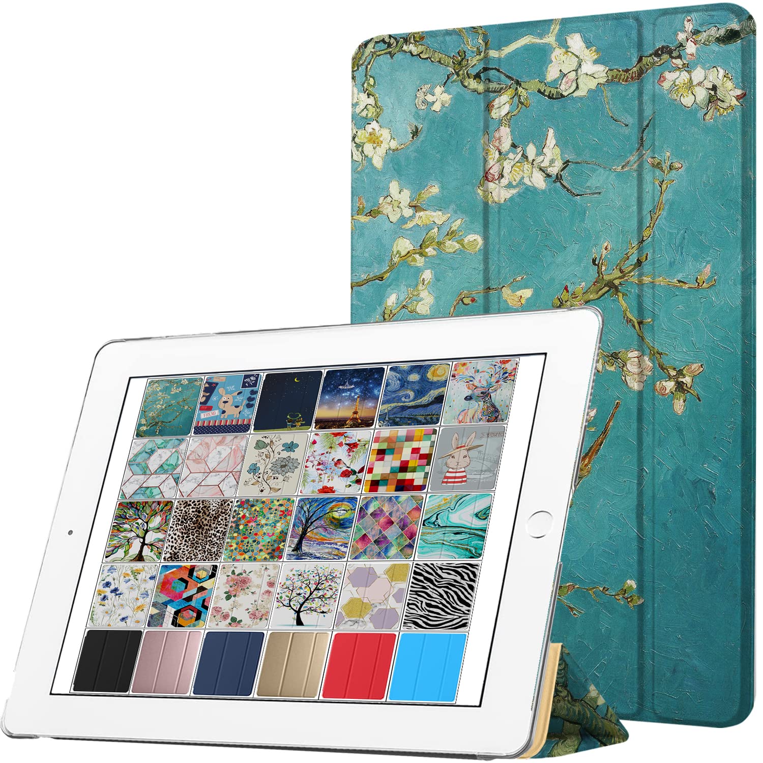 DuraSafe Cases for iPad 9.7 Inch 2013 Air 1 Gen [ Air 1st ] MD785B/A MD788B/A MD786B/A MD789B/A MD787B/A Printed Slim Lightweight Protective PC Dual Angle Stand Clear Flip Back Cover- Blossom — image 1