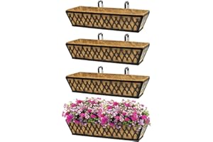 KARLLIU 4 Pack 24 Inch Window Boxes Planters for Outdoor Plants Railing Planter Box with Adjustable Brackets for Windowsill Porch Fence Patio Hanging Flower Coco Baskets for Outside Decoration
