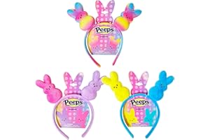 LUV HER Peeps Bunny Headband Birthday Party Supplies 1pc Bunny Ears Easter Headbands Peeps Plush Soft Ears - One Size Elastic Bunny Ear Headband Kids Birthday Play Day Rabbit Ears Animal Headbands Ages 3+