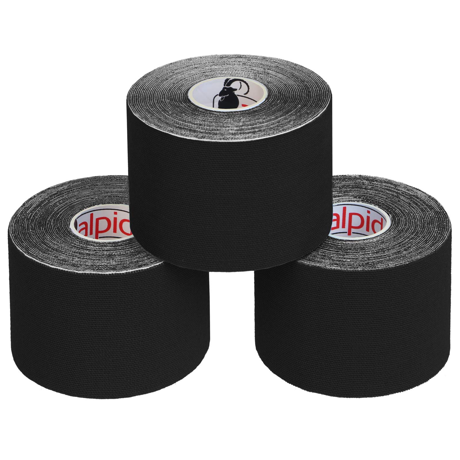 ALPIDEX Kinesiology Tape 1/3/ 6/12 Rolls Many Colors 5 m x 5 cm Application Examples E- Book Skin Friendly Muscle Support Elastic Strapping Tape, Colour:Black, Quantity:3 Rolls