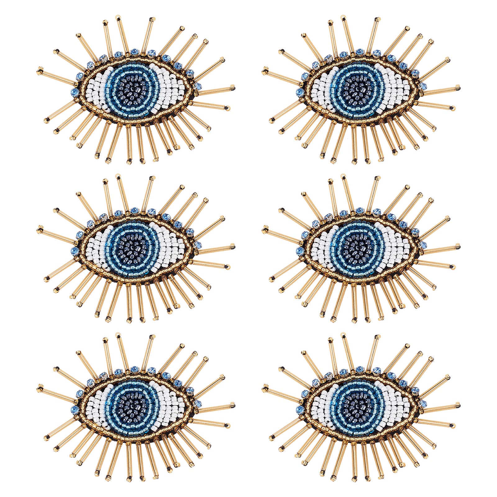 Photo 1 of AHANDMAKER 6 Pcs Eye Beaded Patches for Clothes, 2.6x2.2 Inch Blue Evil Eye Sequined Patch Sew on Rhinestone Beaded Applique for Clothes Jackets Jeans Bags