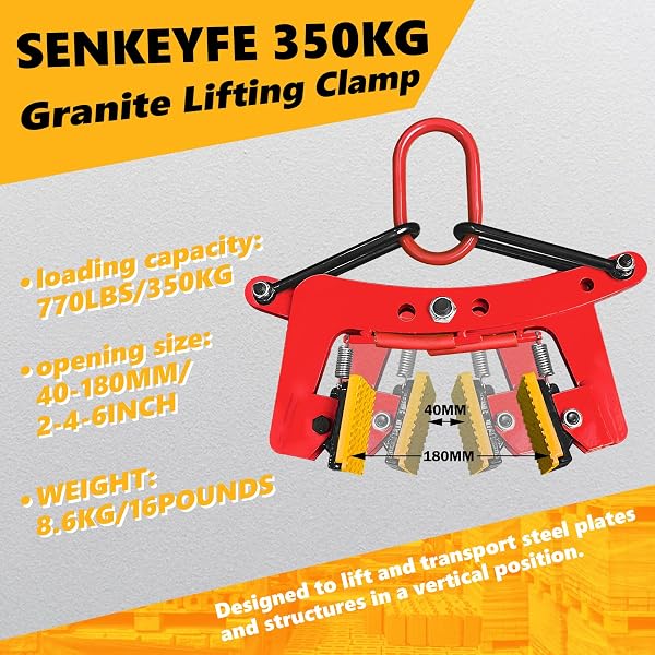 SENKEYFE GRANITE LIFTING CLAMP 6″, 770LBS STONE LIFTING CLAMPS 40MM-180MM, VERTICAL STONE CLAMPS, HEAVY DUTY STONE CARRYING CLAMPS FOR LIFTING TRANSPORTING CONCRETE BLOCK GRANITE SLAB STONE SLAB (RED)