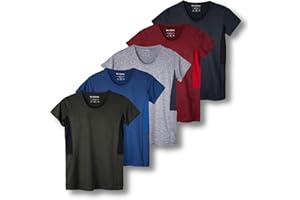 Real Essentials 5 Pack: Women's Dry Fit Tech Stretch Short-Sleeve Crew Neck Athletic T-Shirt (Available in Plus Size)