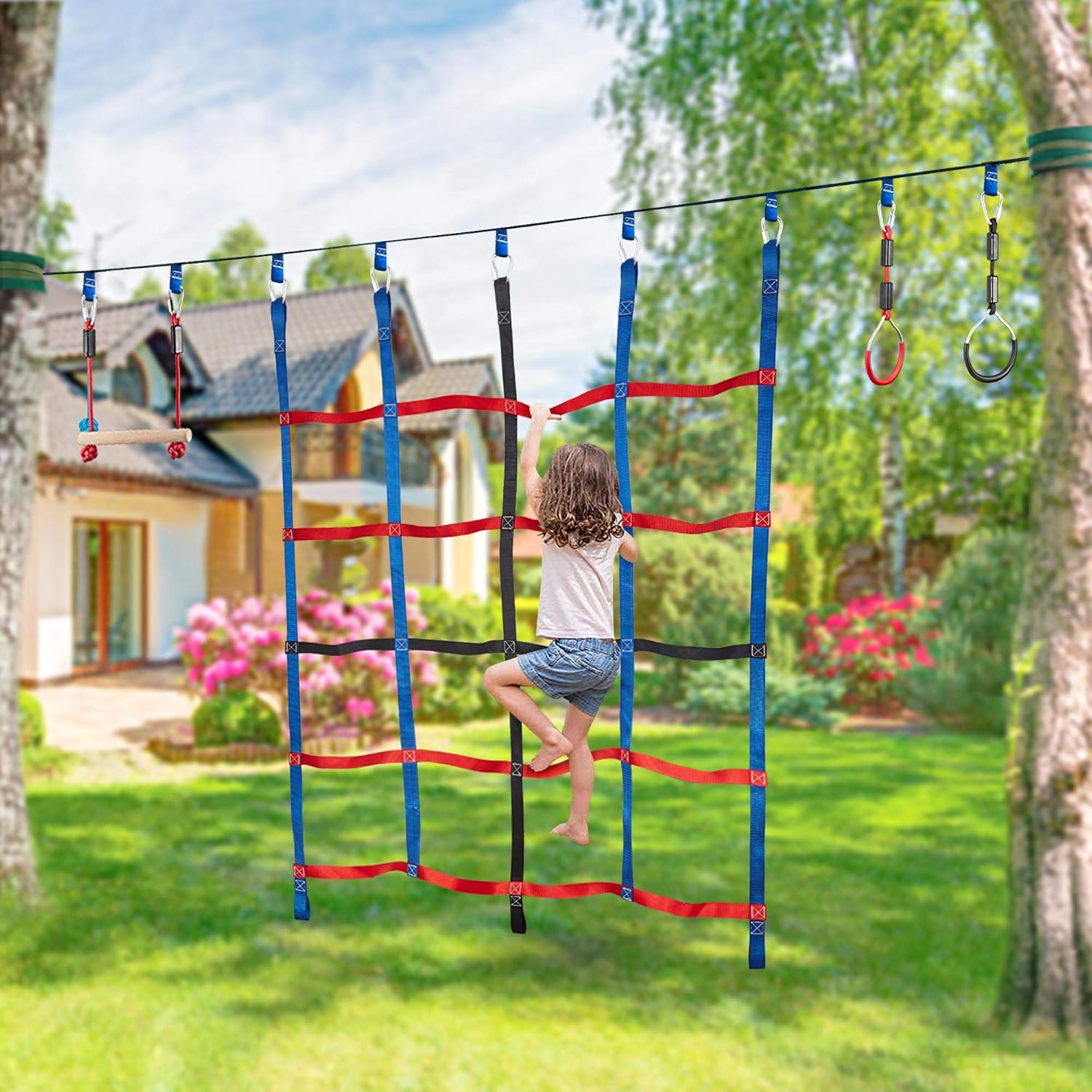 MONT PLEASANT Climbing Cargo Net for Kids Ninja Net Climbing Swingset Polyester Rope Ladder for Jungle Gyms Playground Ribbon Net Obstacle Course Training Climbing Net for Outdoor Treehouse: Toys & Games
