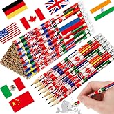 Outus 60 Pcs World Flags Pencils, International Map Pencils with Erasers | 100 Day School Supplies, Multicultural Learning Tool, Country Design, American Back to School Nations, Geography Education