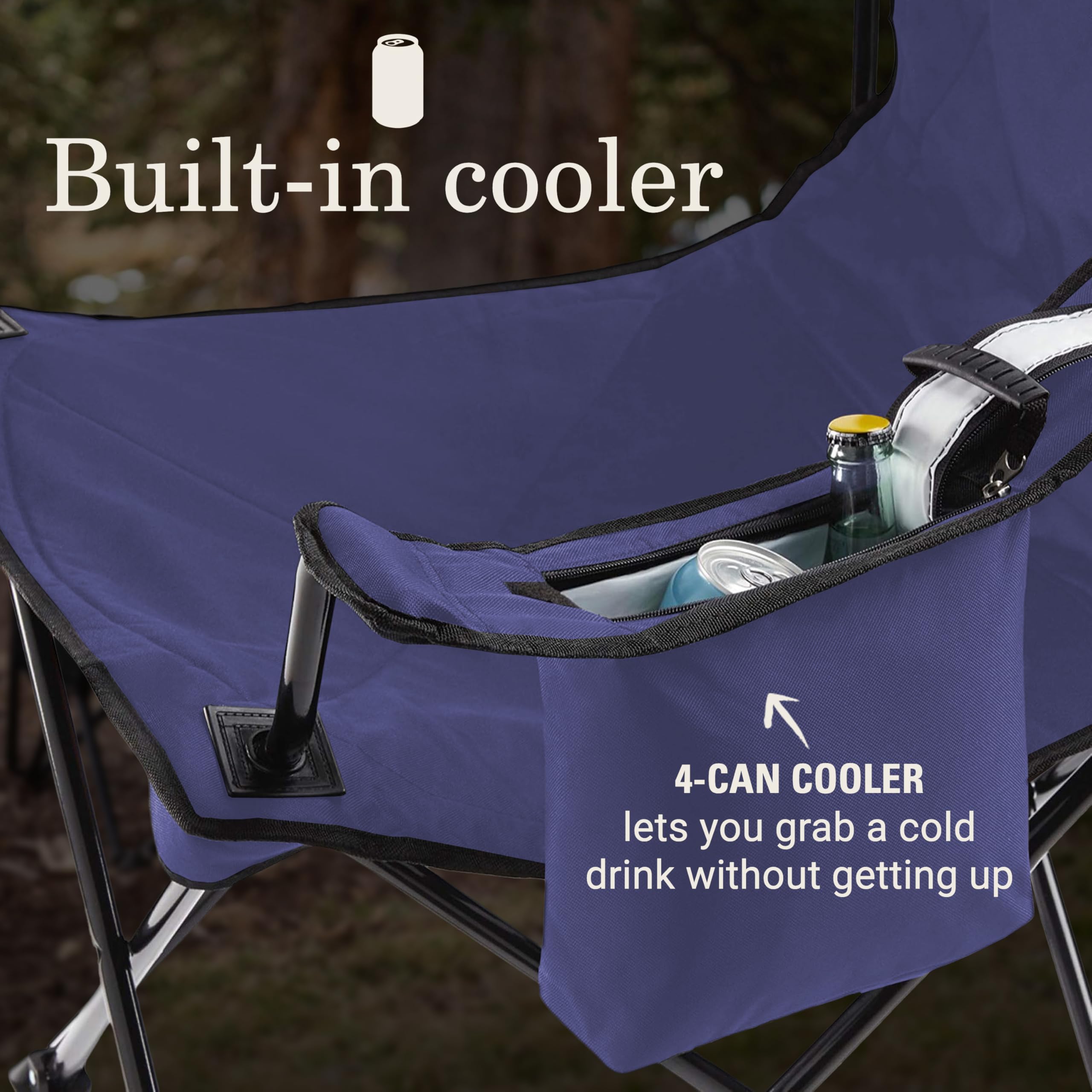 Coleman Portable Camping Chair with 4-Can Cooler, Cushioned Seat & Back with Side Pockets & Cup Holder, Carry Bag Included, Great for Camping, Tailgating, Firepits, Patio, & More