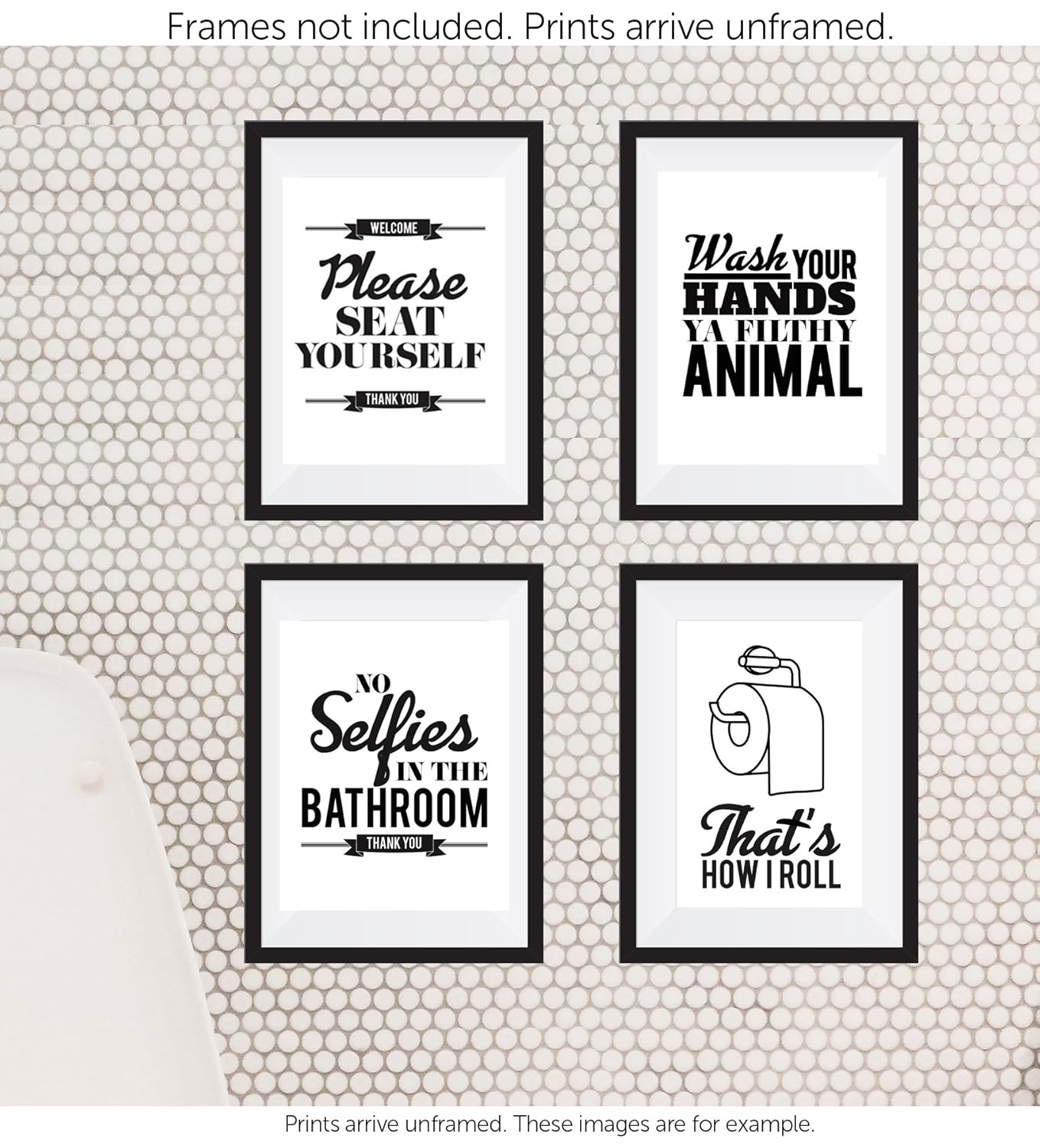 Set Of 4 Funny Bathroom Quotes Rules Typography Bathroom Wall Art Pictures Premium Card Stock Sayings Posters Unframed Black White Prints 8 X 10 Best Modern Toilet Decor Words