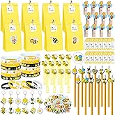 Winrayk 146Pcs Bee Party Favors Birthday Supplies Bee Gift Bag with Cards & Clips Pencil Mini Bubble Wand Honeycomb Silicone Bracelet Keychain Sticker Honey Bee Themed Party Favors Goodie Bag Stuffers