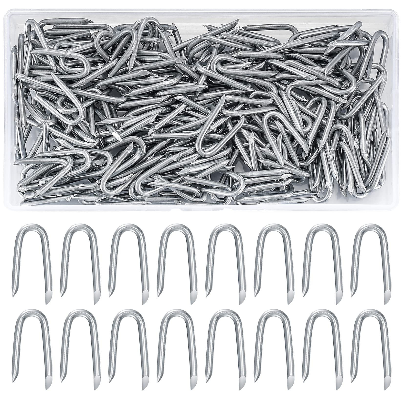 TOOINKCV 300 Pcs U Shaped Nails, U Staple Nails for Fencing Netting, Fence U Shaped Staples, Galvanised Netting Staple Heavy Duty, Chicken Wire Netting Fencing Staples for Garden Fencing Wire