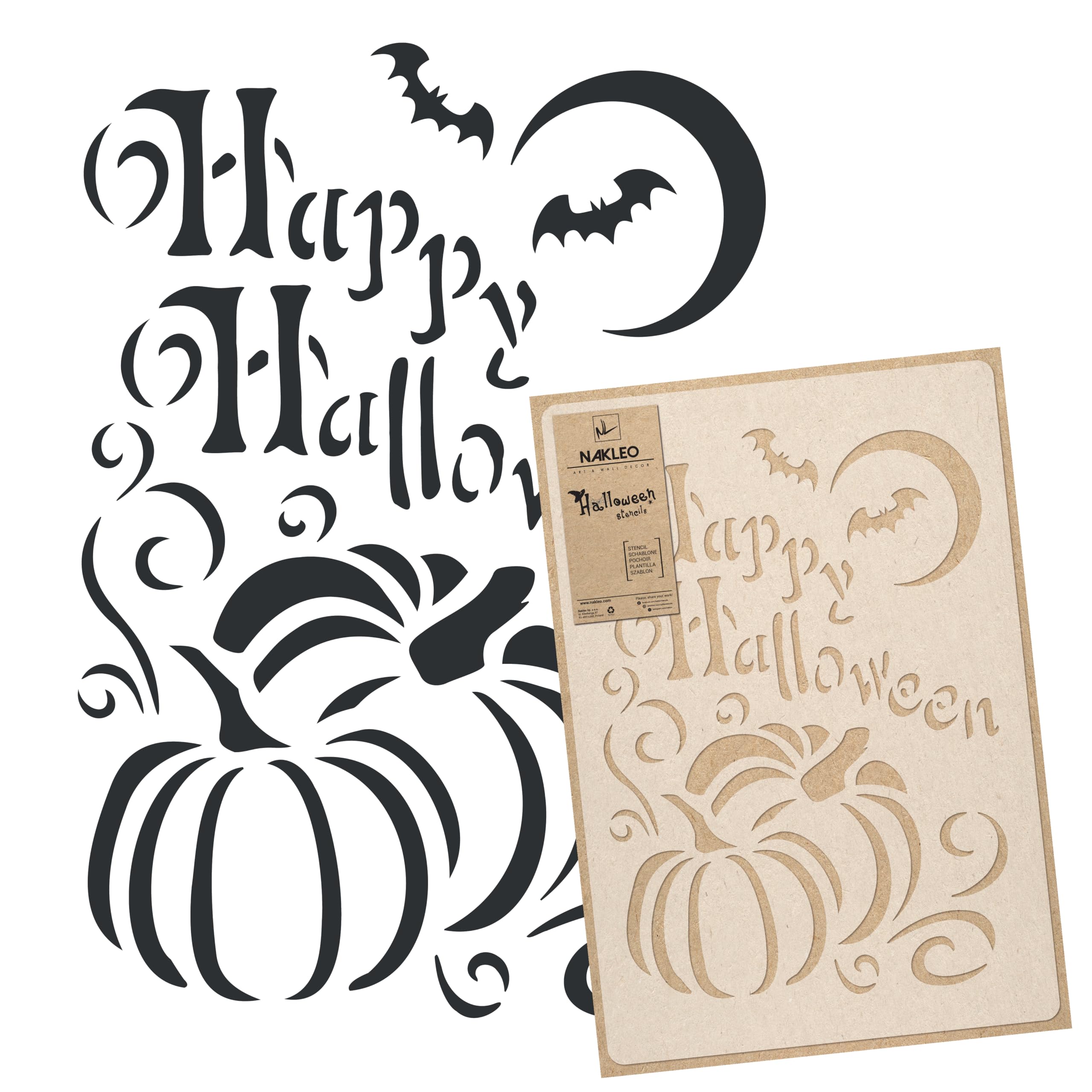 NAKLEO Halloween Large Painting Stencil 43x64cm, Pumpkin Happy Halloween Inscription Pattern, Reusable Plastic Drawing Template, DIY Art and Craft Home Decor, Wall Floor Wood Fabric Furniture