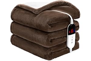 BENFOX Premium Heated Blanket 50"×60" - Super Soft Electric Throw Blanket with 6 Heating Levels, Fast Heating Flannel Blanket for Couch & Bed - Auto Shut-Off - Machine Washable (Brown)