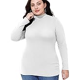 FOREYOND Plus Size Mock Turtleneck Tops for Women Long Sleeve Turtleneck Shirt Lightweight Base Layer Solid Slim Fit Tops White
