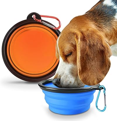SOL 2pk Large Collapsible Dog Bowl; Portable Silicone Travel Bowl with Clip