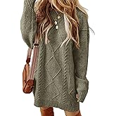 ZAFUL Women's Cable Knit Sweater Dress Long Sleeve Loose Crew Neck Pullover Tunic Mini Sweater Dress Fall Winter Outfits