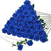 Hoemwarm 36 Pcs Royal Blue Artificial Roses with Long Stems, Blue Fake Silk Rose Artificial Flowers Bulk for Bridal Wedding Bouquet Centerpiece Ball Arrangement Party Decor