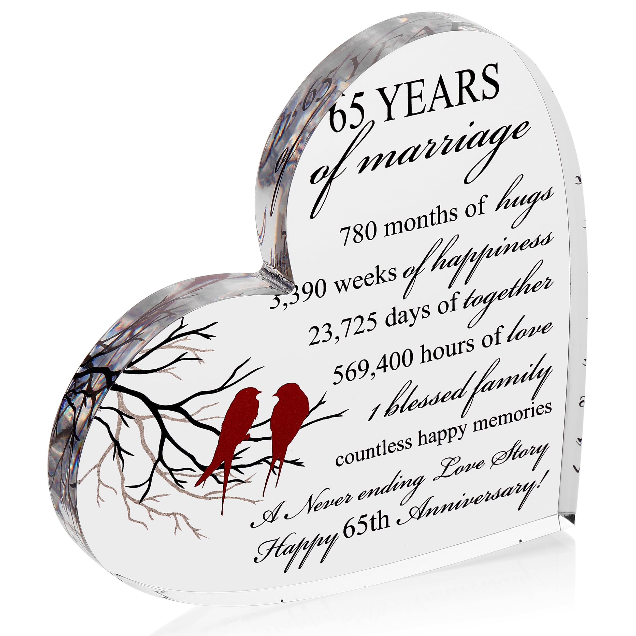 VELENTI 65th Wedding Anniversary Present - Blue Sapphire Acrylic Heart-Shaped Keepsake