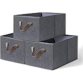 Pomodee Large Fabric Storage Basket,3 Pack Collapsible Closet Organizers and Storage,Storage Bins for Clothes,Toys,Shelves,18"×11"×8",Dark Grey