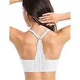 Lusait Lace Bralettes for Women Full Coverage Sexy No Underwire Deep V Racerback Bra Comfort Padded Bras