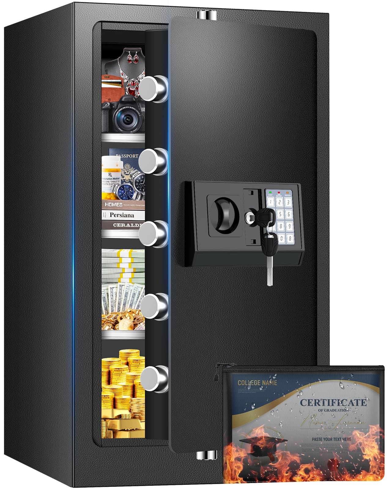 Photo 1 of **LOCKED/NO KEYS/NO INSTRUCTIONS TO OPEN**6.5 Cuft Real Fire Safe Box, 35-Min Fire Resistant Home Safe with Fireproof Waterproof Bag, Anti-Theft Digital Security Lock Box with Smart Alert System, Removable Shelf, Document Safes for Money