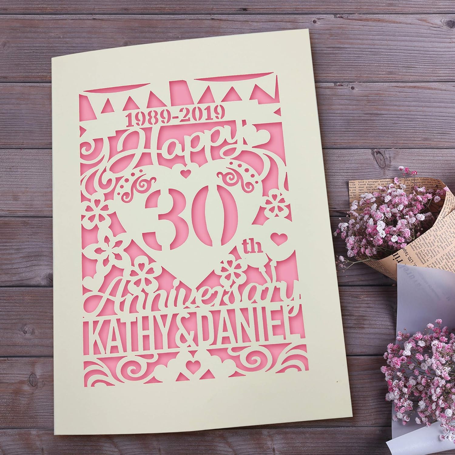Edsg Personalised Happy Anniversary Card Greeting Card For Husband For Wife Custom Gift Wedding Anniversary Card Laser Paper Cut With Envelopes Handmade In Uk Amazon Co Uk Office Products