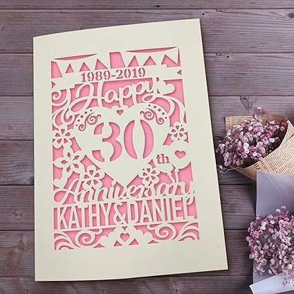 Edsg Personalised Happy Anniversary Card Greeting Card For Husband For Wife Custom Gift Wedding Anniversary Card Laser Paper Cut With Envelopes Handmade In Uk Amazon Co Uk Office Products