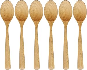 Wooden Spoons Set, ADLORYEA 6 Piece Natural Wood Utensils, 7.7 Inch Handmade Korean Wooden Spoon for Eating Pasta, Dinner, Tea, Salad Desserts, Chips, Snacks, Cereal, Fruit