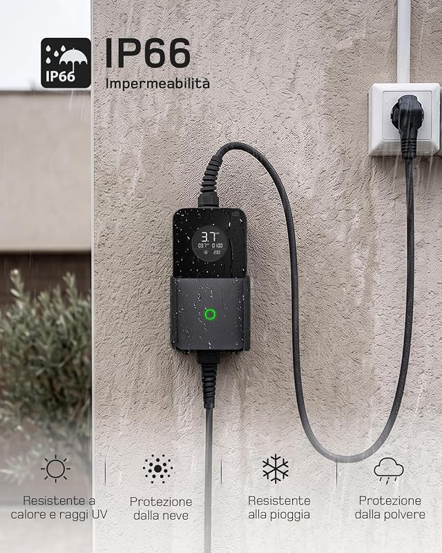 3,7kW Typ 2 Ladekabel Schuko mit APP, EV Charger mit 7,5m Kabel, 6-16A