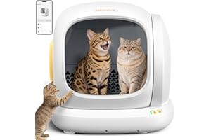 MeoWant Self-Cleaning Cat Litter Box, 75L Extra Large Open Automatic Cat Litter Box for Multi Cats, Integrated Safety Protection/APP Control/Odor Removal Smart Box with Mat & Liner