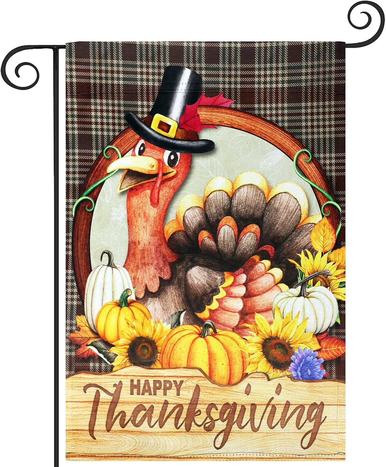 Flags - Happy Thanksgiving Garden Flag, ESTTOP Vertical Double Sided 12.5x18 Inch Turkey, Pumpkin & Buffalo Plaid Yard Flag, Thanksgiving Decorations for Outdoor, Farmhouse Rustic Sunflower Fall Decorations