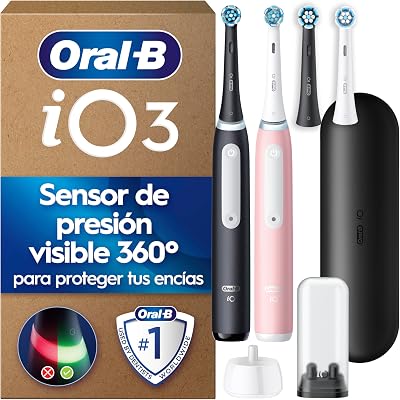 iO 3 Cepillos de Dientes Eléctricos, Negro y Rosa, Pack de 2