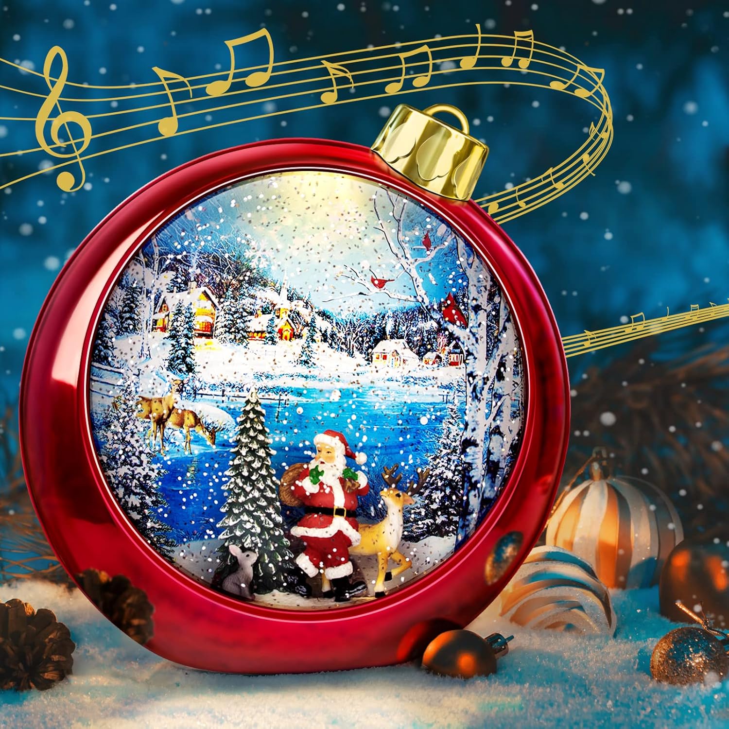 Snow Globes - Christmas Snow Globes,6H Timer Glitter Snow Snow Globes Christmas with Music Box 8 Songs, Round Lantern with Xmas Tree