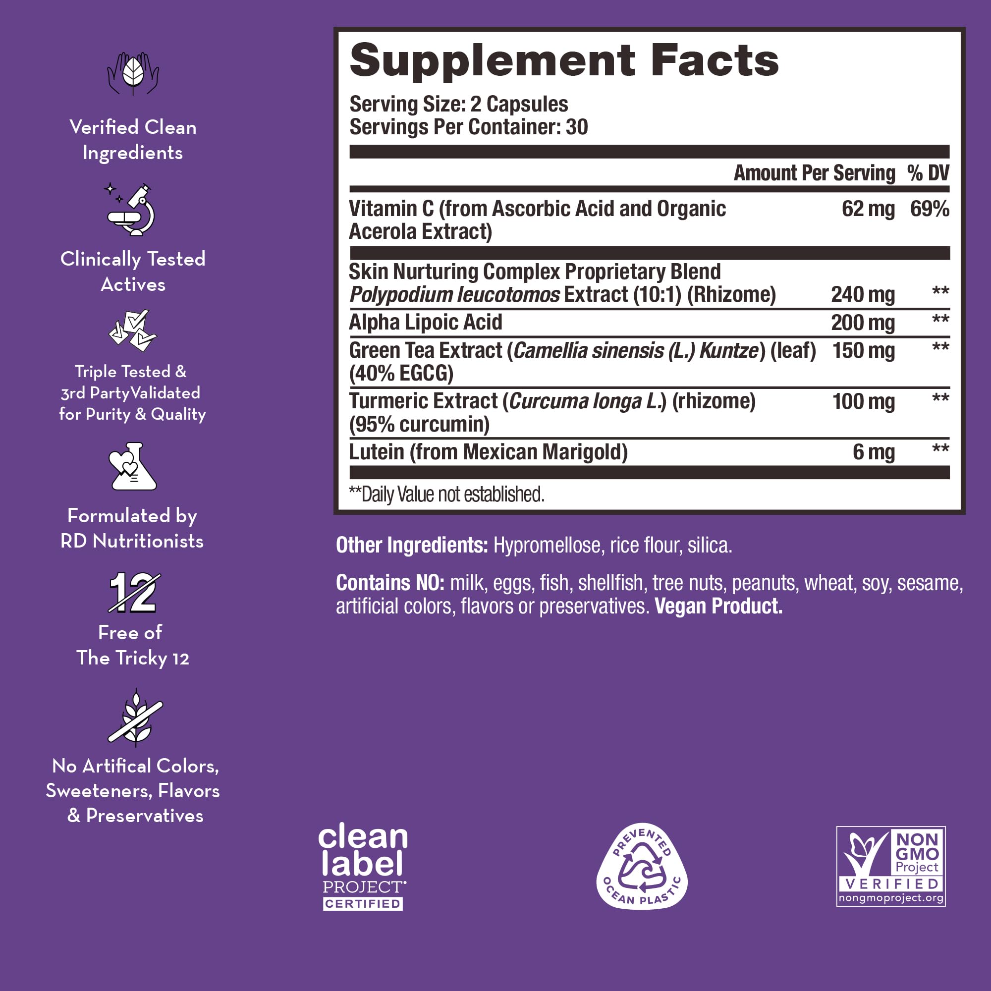 HUM Turn Back Time - Supplement for Youthful Skin with Tumeric, Green Tea Polyphenols & Lutein - Skin Anti Aging Capsules for Even Tone (60-Count)