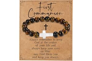 GLITTO First Communion/Confirmation Gifts for Teen Boys Men, Bead White Pearl Cross Bracelets Christian Baptism Jewelry Teenage Boys