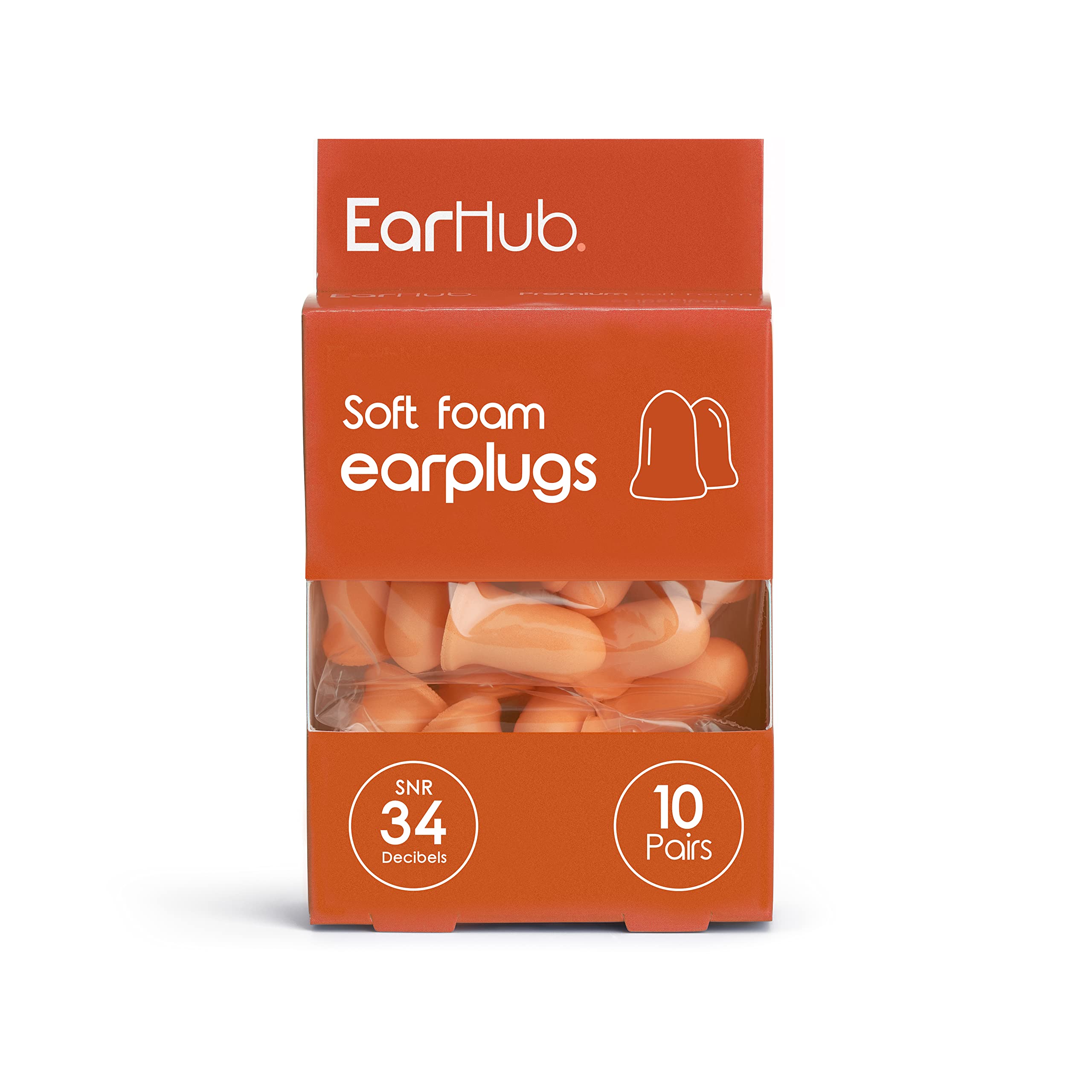 EarHub - Premium Soft Foam Earplugs Orange SNR 34dB - 10 Pairs of Noise Cancelling Foam Great for Sleep, Flying and Concerts. Reusable Protection for Your Ears - for A Calmer, Quiet Experience.