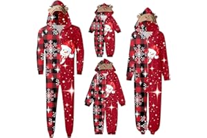 Bwaydeg Family Christmas Pajamas Matching Sets,Onesie Long Sleeve Snowflake Print Hoodie Jumpsuit Soft Family Sleepwear Set