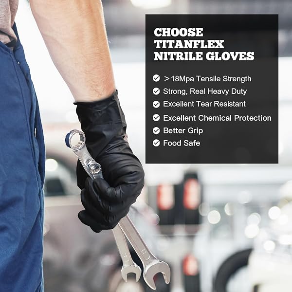 TITANFLEX DISPOSABLE NITRILE EXAM GLOVES – 6-MIL, BLACK, LARGE 100-CT BOX, HEAVY DUTY, LATEX FREE, FOOD SAFE FOR COOKING & FOOD PREP(L)