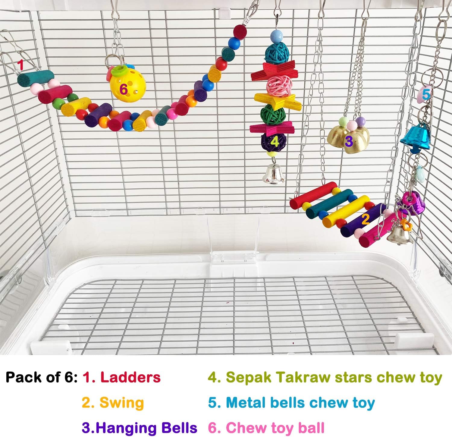 Bird Parrot Toys Ladders Swing Chewing Toys Hanging Pet Bird Cage Accessories Hammock Swing Toy for Small Parakeets Cockatiels, Lovebirds, Conures, Macaws, Finches (Pack of 6 Bird Swing Ladder Toys) : Pet Supplies