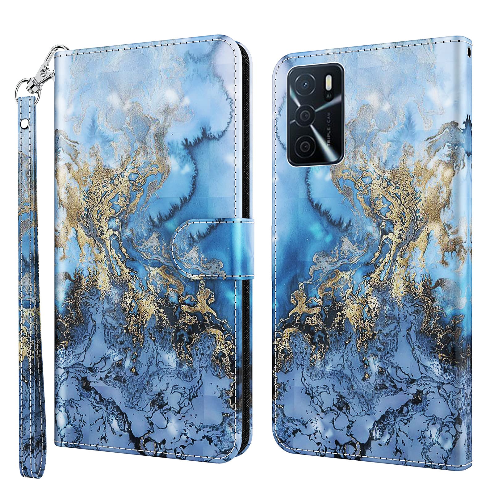GLANDOTU Case for OPPO A16 6.52 inch, Flip Folio Wallet PU Leather Cover with Magnetic Button, Standing Function Full-Body Protective for OPPO A16S/A54S Phone Cases 【Marbling】