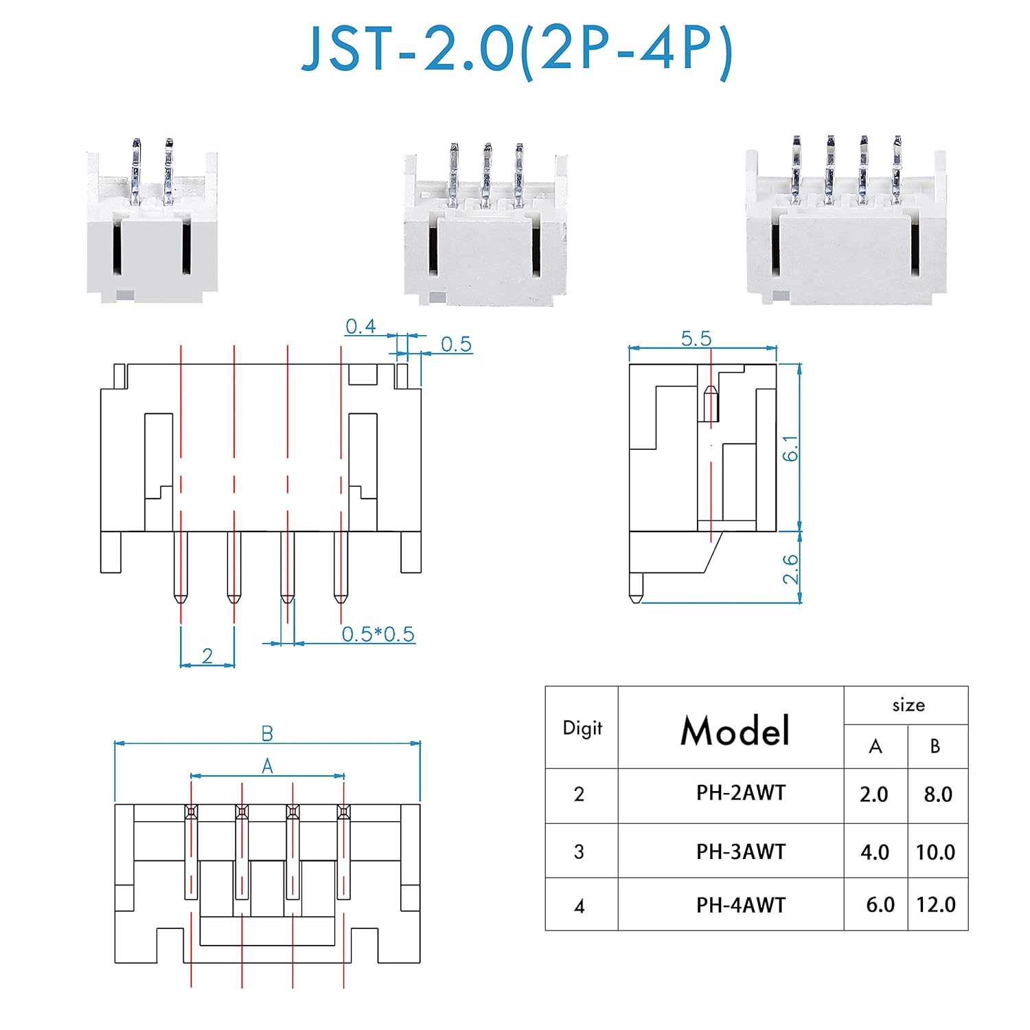 CQRobot 460 Pieces 2.54mm JSTXH JST Connector Kit Crimp Dip Kit. 2/3 / 4 Pin Housing JST