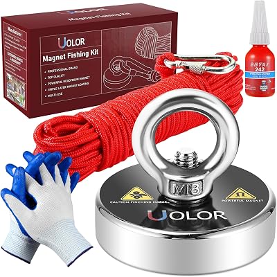 Uolor Magnet Fishing Kit N35 Eyebolt Neodymium 160KG 353LB 20M Rope Gloves