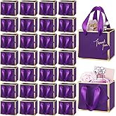 Yeaqee 50 Pcs Mini Metallic Gift Bags with Handles 4x4.75x2.25'' Tiny Thank You Favor Bag with Tag for Women's Day St. Patrick's Wedding Spring Easter Welcome Baby Shower Birthday (Purple,Gold)