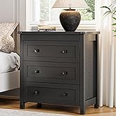 Dresser for Bedroom with 3 Drawers, 27.55" Wide Small Chests of Drawers, Farmhouse Wood Nightstand Bedside Cabinet End Table, Modern Closet Storage Organizer for Living Room, Entryway, Hallway, Black