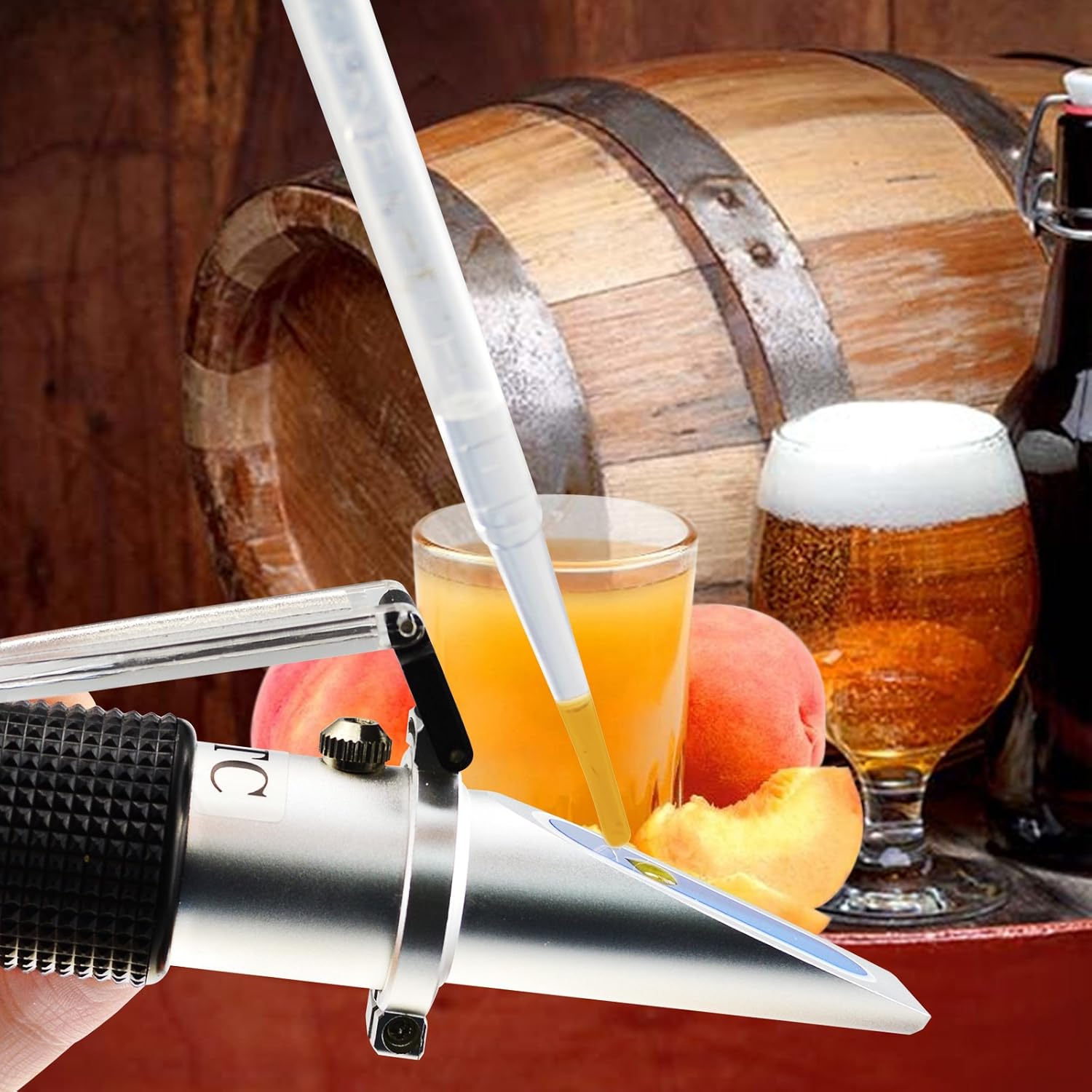 Beer Brix Refractometer with ATC Optic Dual Scale 0~32% Brix Specific Gravity Wine Wort Making Beer Brewing Fruit Juice Hops Sugar Homebrew Kit - Image 4