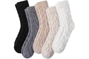 fauson Fuzzy Socks for Women - 5 Pairs Fuzzy Socks Cozy Slipper Sock for Women, Women's Winter Ultra Soft Warm