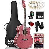 Pyle Acoustic Guitar Kit, 3/4 Junior Size All Wood Steel String Instrument for Beginner Kids, Adults, 36” Mauve