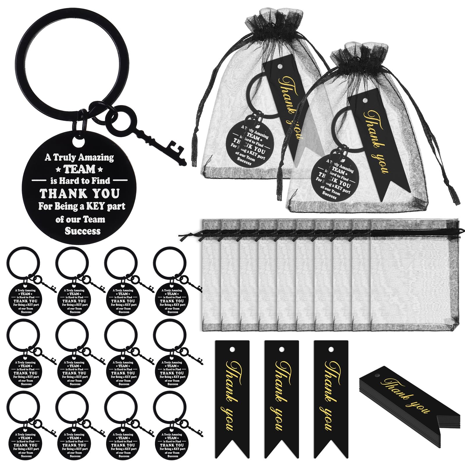 12 Set Employee Appreciation Gifts Bulk Include Inspirational Quote Keychain Thank You Gifts Cards Organza Bags Motivational Gift for Coworkers Volunteer Teacher Nurse Team Office School Supplies