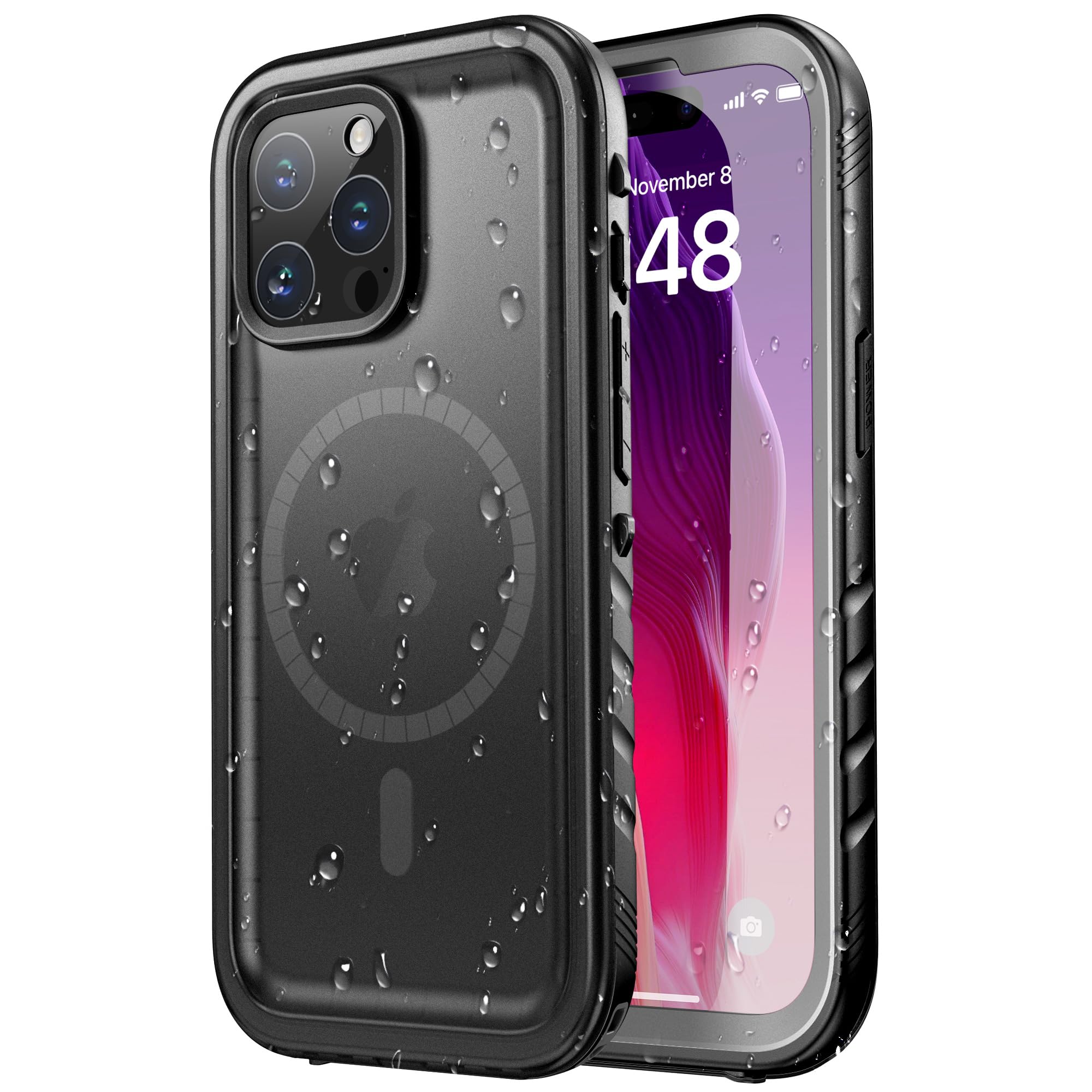 Photo 1 of SPORTLINK for iPhone 15 Pro Max Case Waterproof - Buit in Screen Protector [Compatible with MagSafe][IP68 Underwater][6.6FT Military Dropproof][Dustproof] Full Body Shockproof Case 6.7" Black